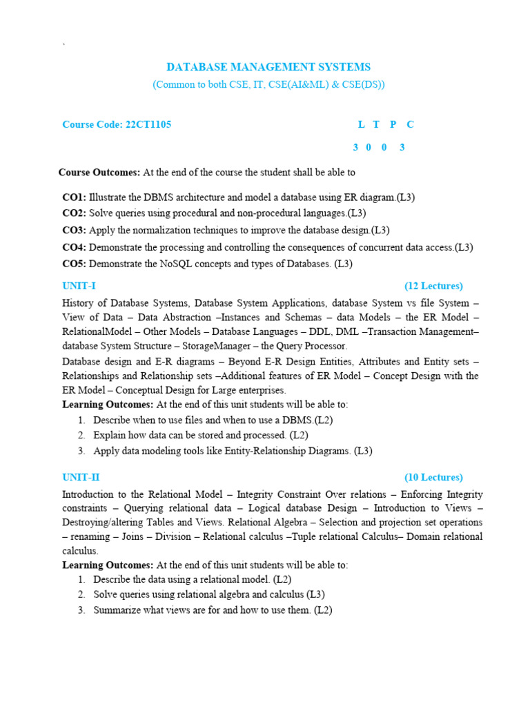 Database Management Systems Course Overview | PDF | Relational Model ...