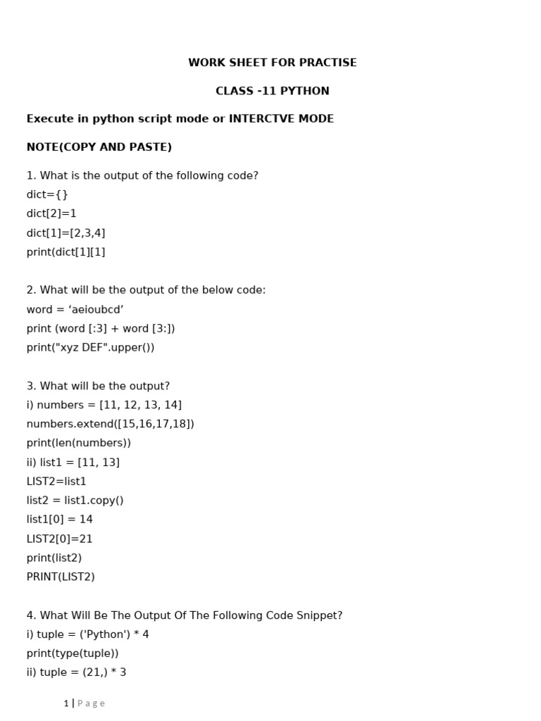 Python Worksheet For - Class 11 | PDF | Letter Case | String (Computer ...
