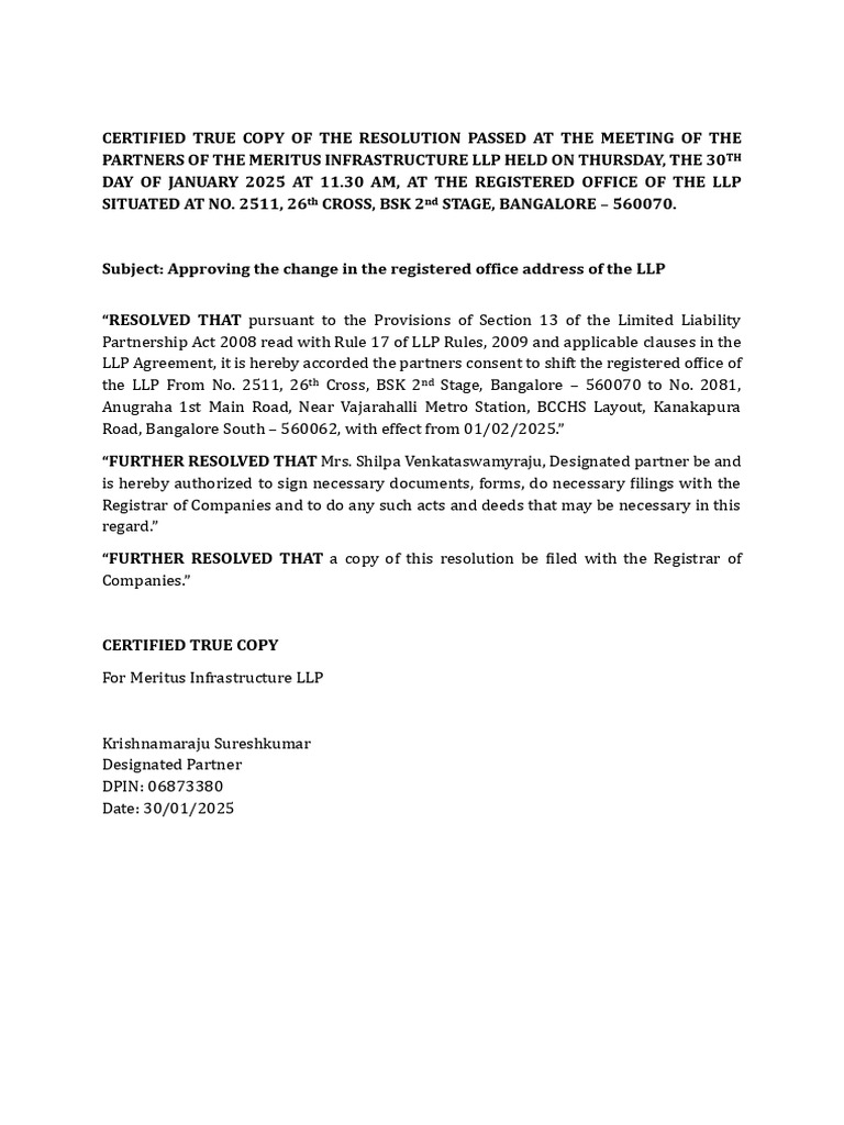 Resolution For Address Change | PDF