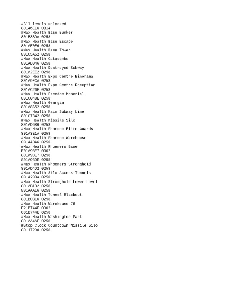 Condemned Bunker Cheat Codes List | PDF