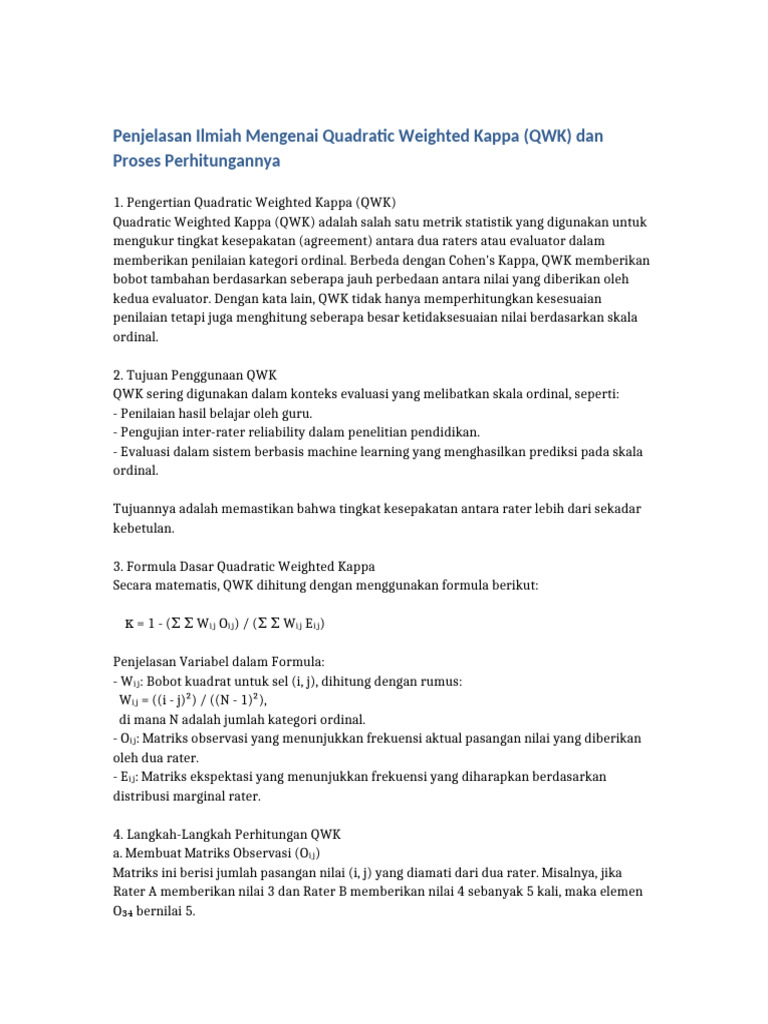 Memahami Quadratic Weighted Kappa (QWK) | PDF