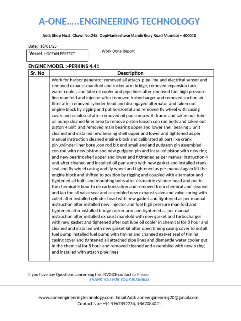 Perkins 4.41 Engine Repair Report | PDF | Piston | Engines
