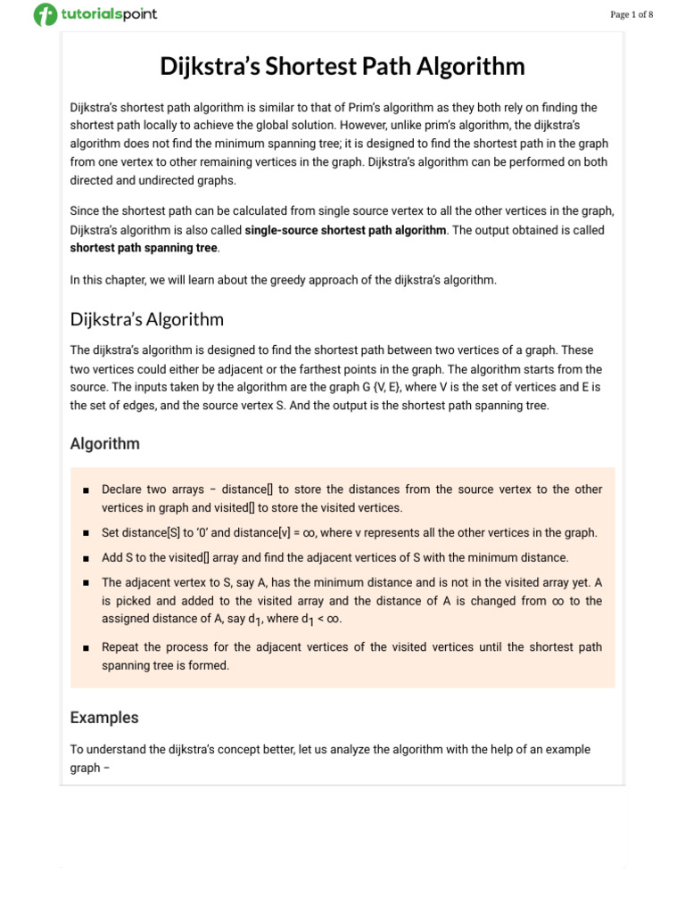 Dijkstra's Shortest Path Algorithm | PDF | Vertex (Graph Theory ...