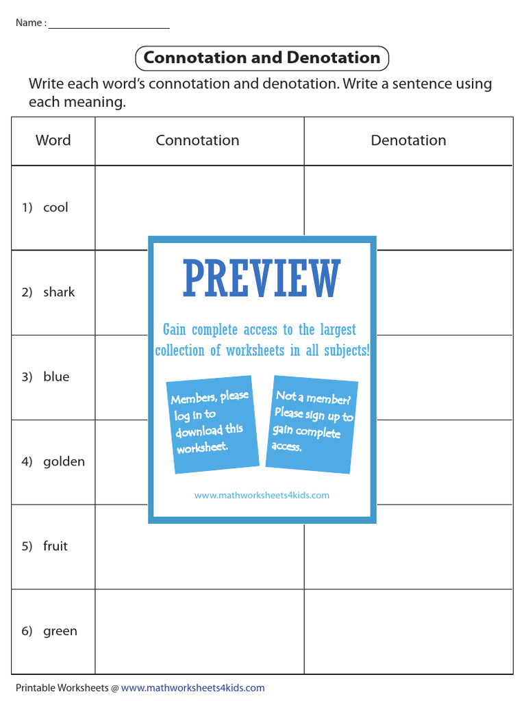 Connotation and Denotation Worksheets | PDF