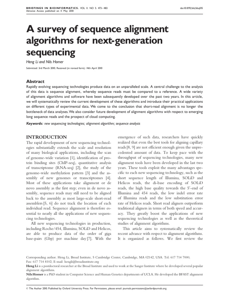 Brief Bioinform-2010-Li-473-83 | PDF | Sequence Alignment | Dna Sequencing
