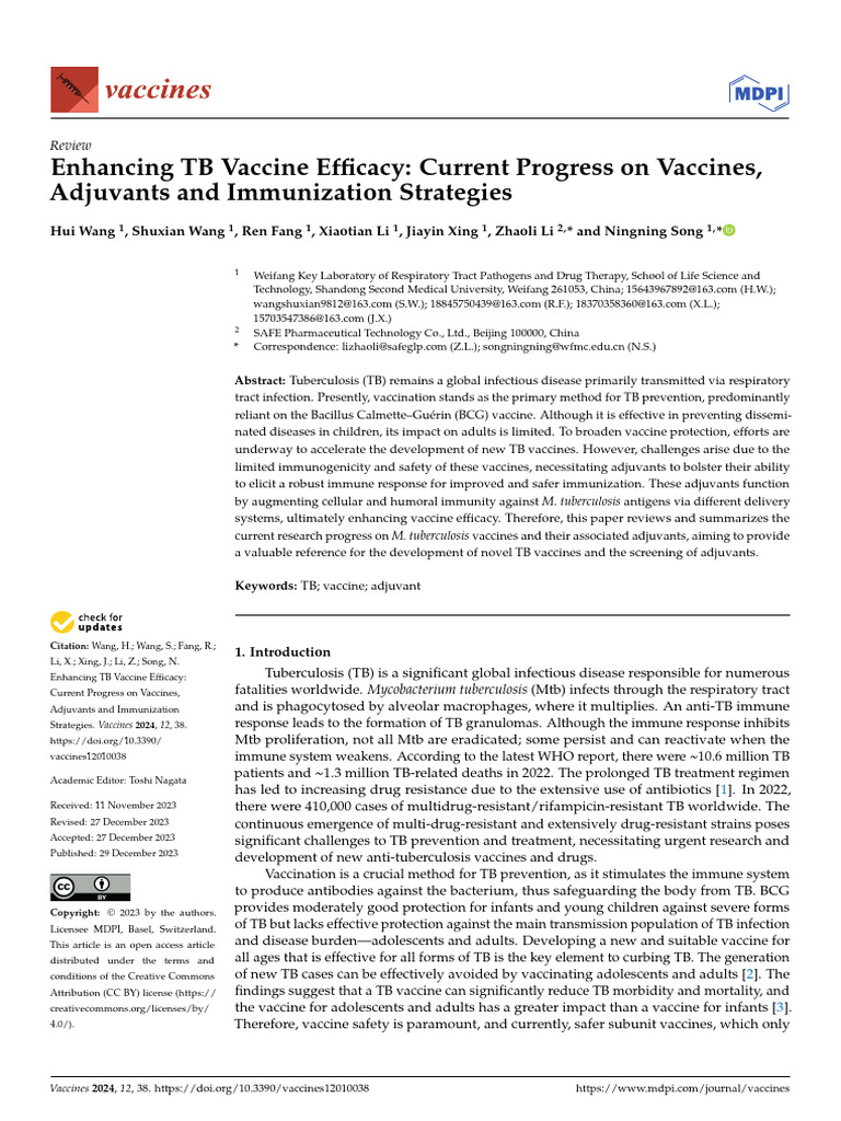 Wang-2023-Enhancing TB Vaccine Efficacy - Curre | PDF | Vaccines ...