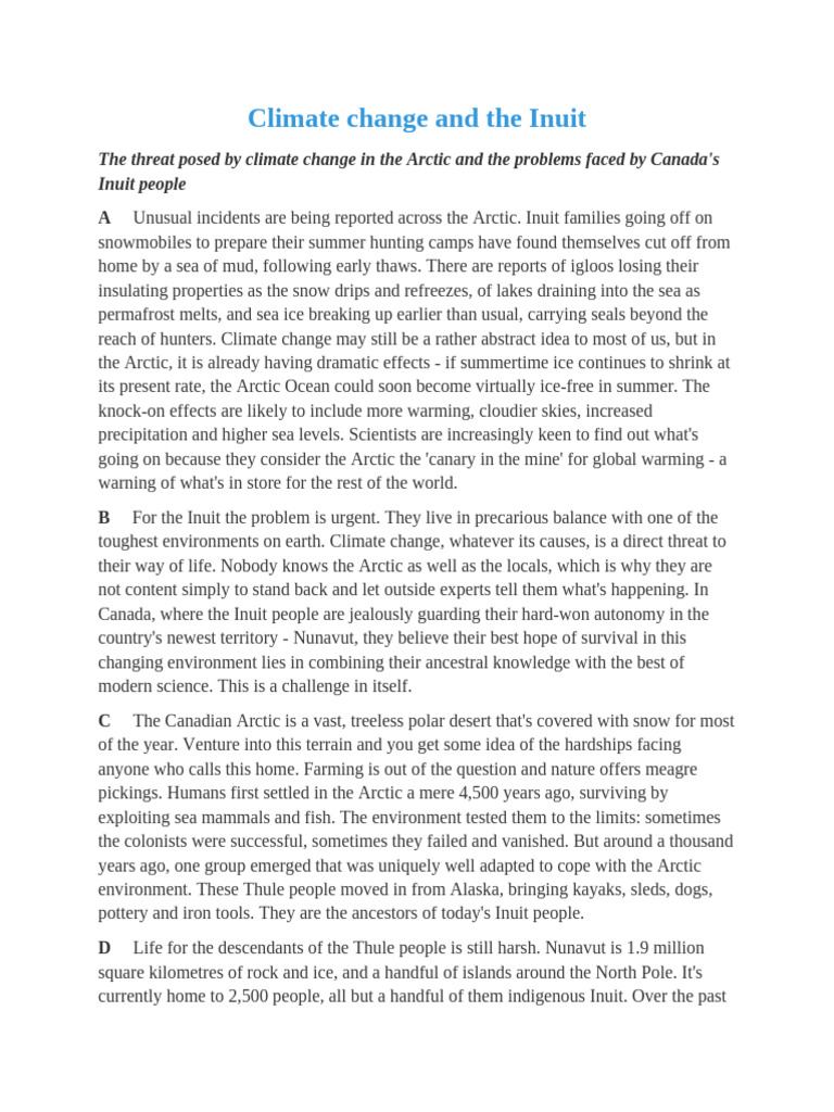 Inuit Challenges from Climate Change | PDF | Inuit | Arctic