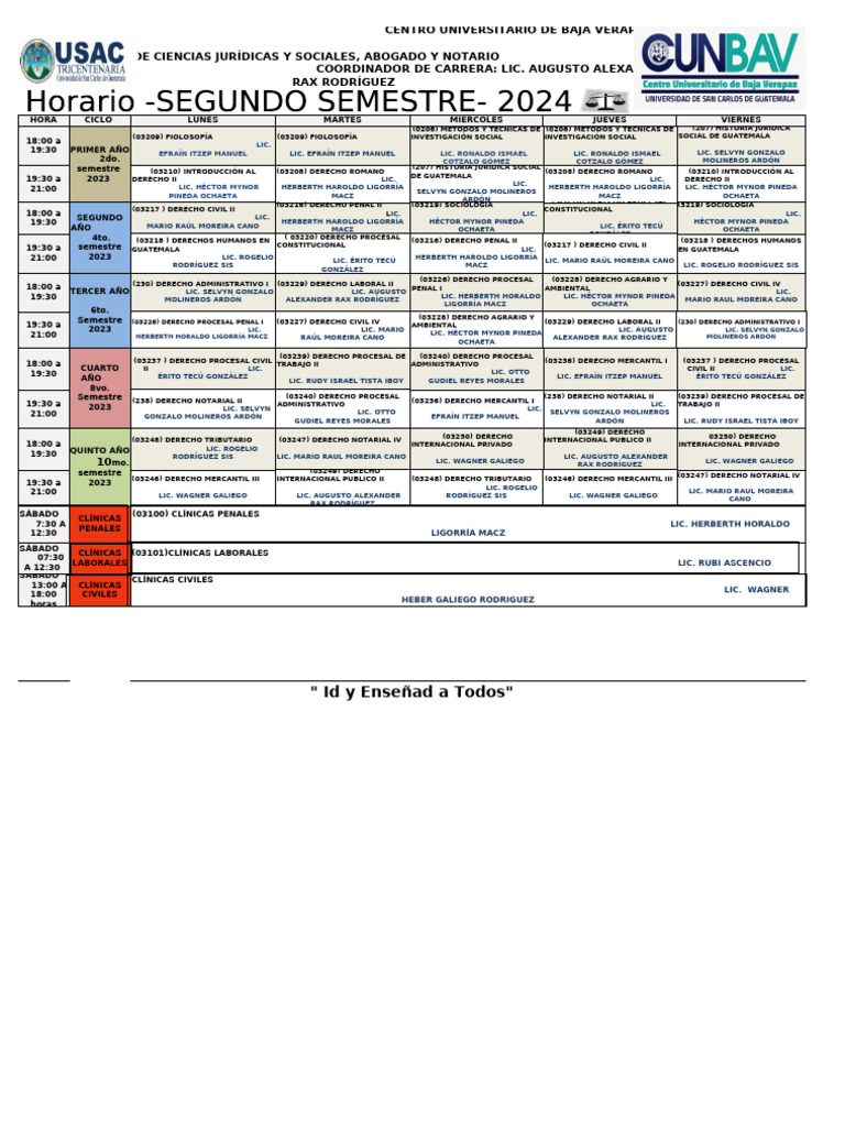 Horario de Clases 2do Semestre 2024 | PDF | Justicia | Crimen y violencia