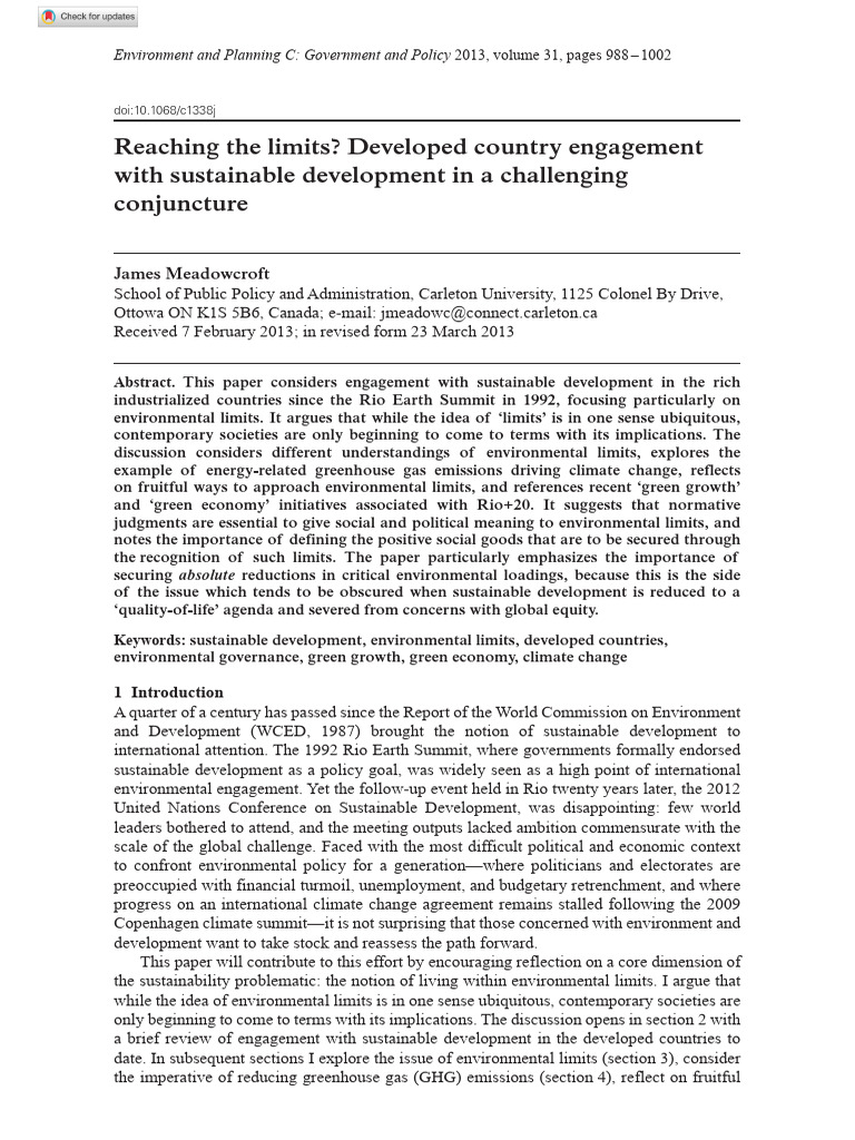 Sustainable Development and Environmental Limits | PDF | Sustainability ...