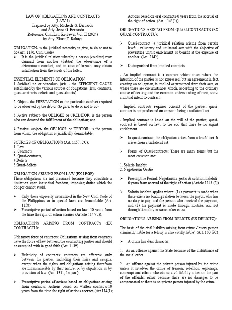 Understanding Obligations and Contracts | PDF | Law Of Obligations ...