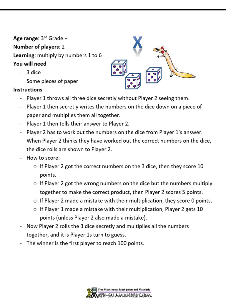 Product Dice Game for Kids | PDF