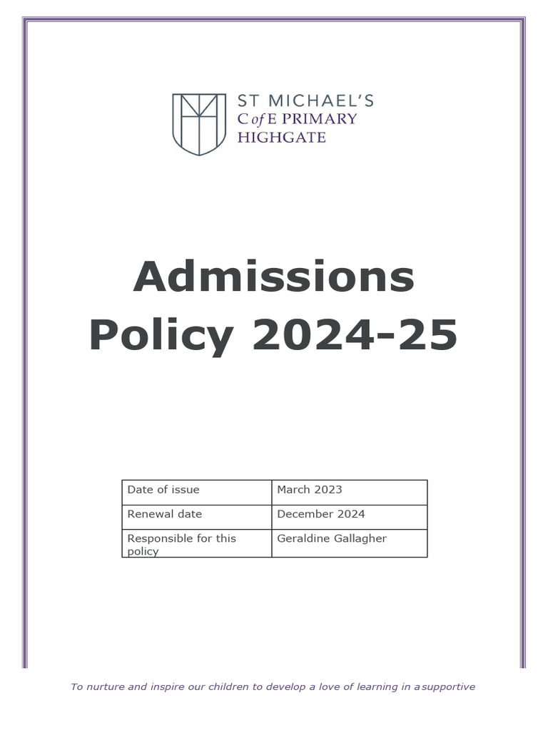 St Michael's School Admissions Policy 2024 | PDF | Family