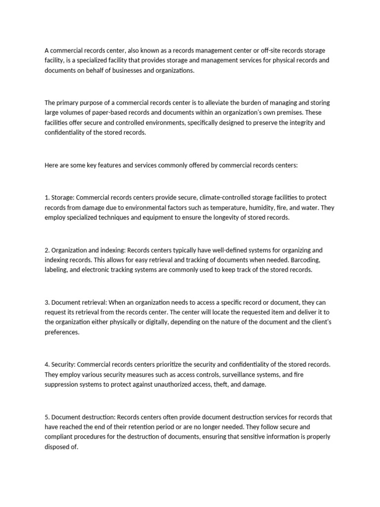 Commercial Records Center Services Explained | PDF | Records Management ...