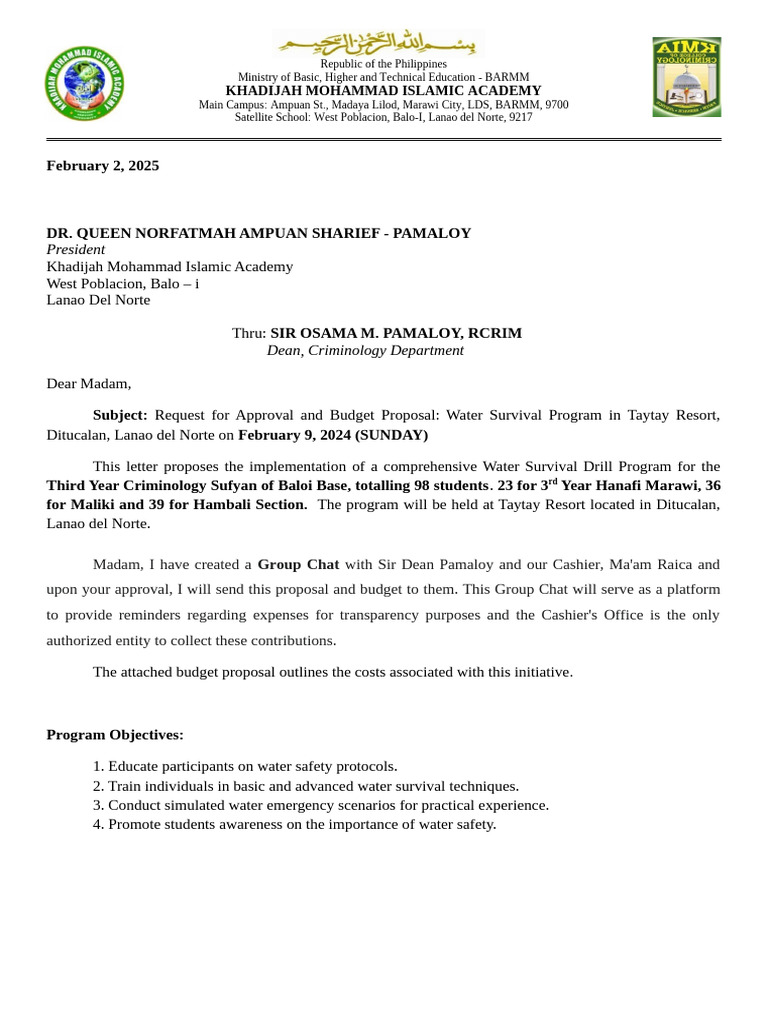 Water Survival Program Proposal 2024 | PDF | Legal Liability | Civil ...