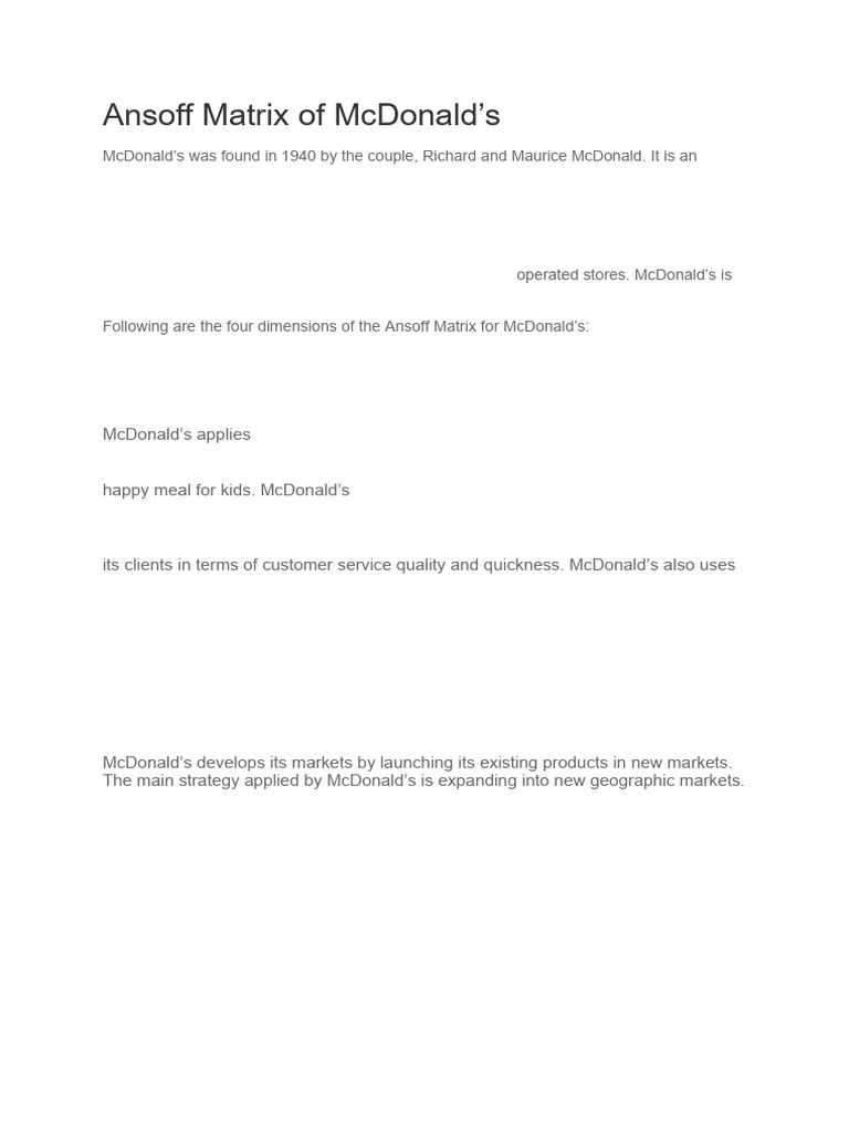 McDonald's Ansoff Matrix Analysis | PDF | Mc Donald's | Fast Food