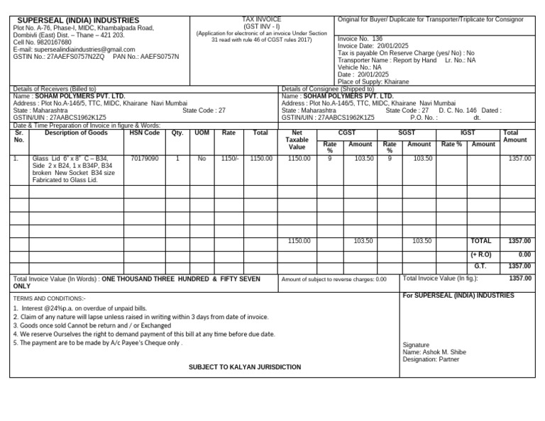 Tax Invoice for Soham Polymers | PDF | Payments | Invoice