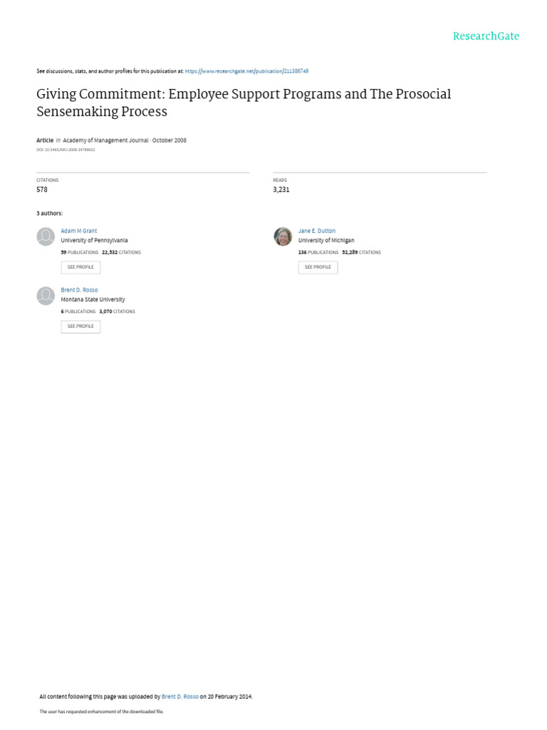 Giving Commitment Employee Support Programs and TH | PDF | Quantitative ...