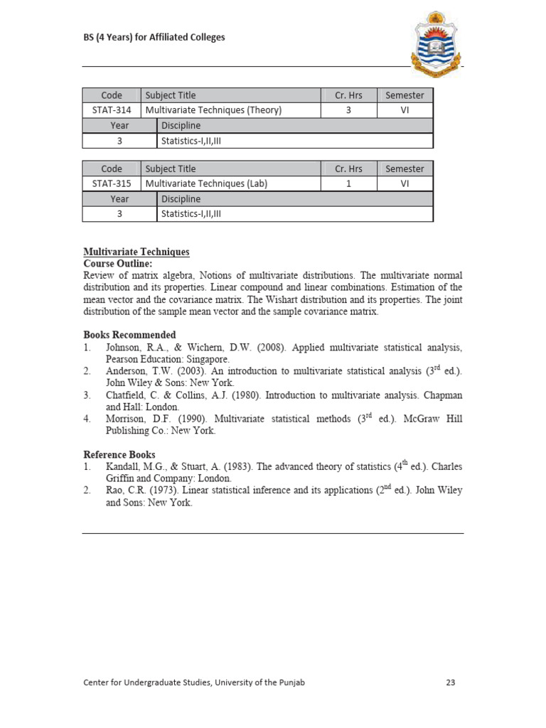 Multivariate Techniques Course | PDF