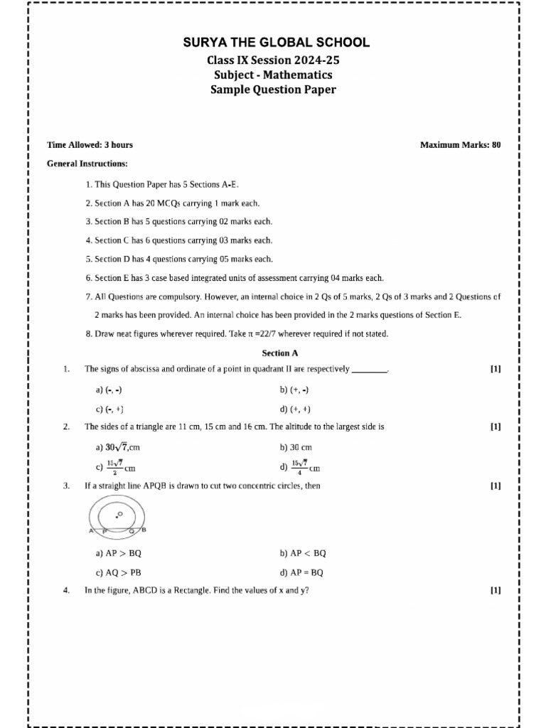 G9 Math Sample Practice Paper | PDF