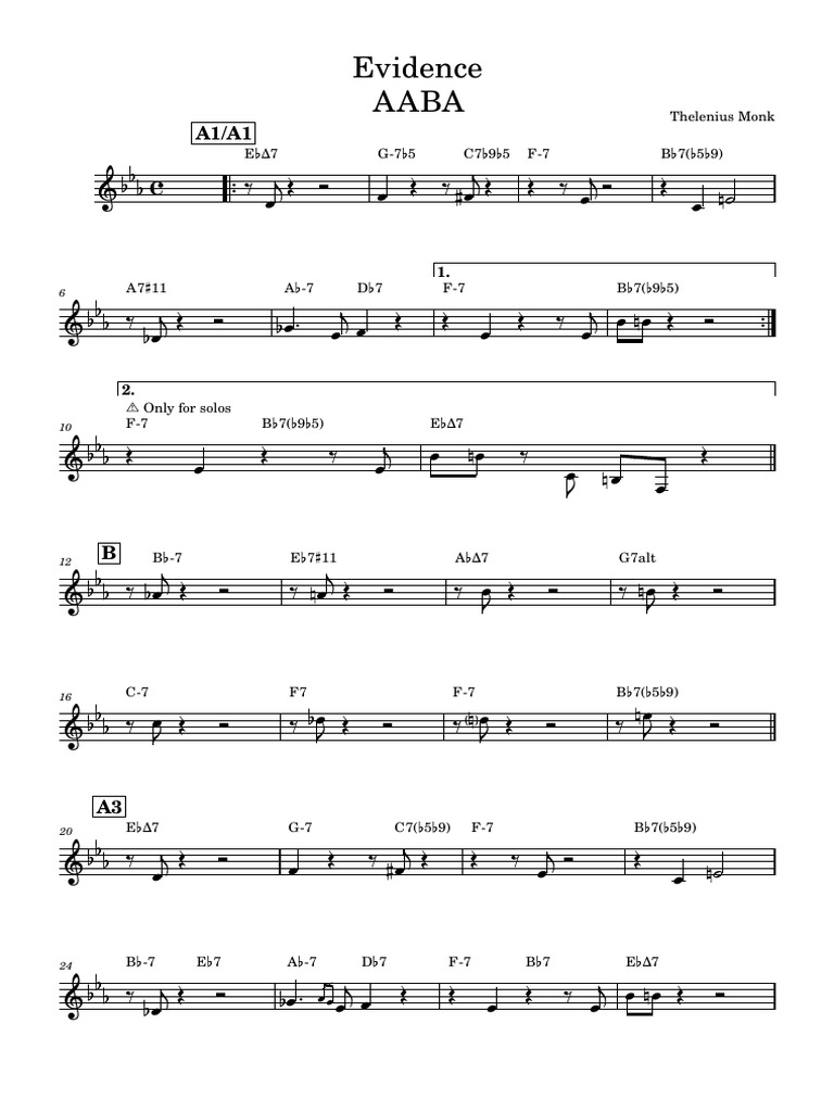 Evidence - Monk (Leadsheet) | PDF