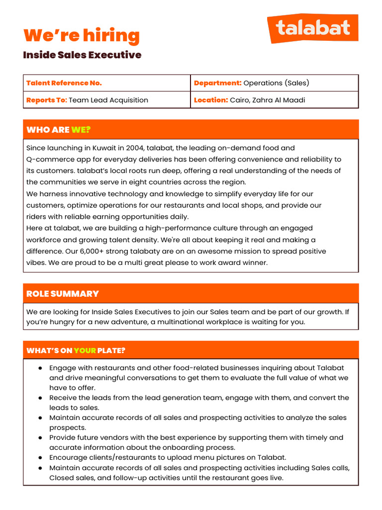 Inside Sales Executive - Job Description | PDF | Sales | Business