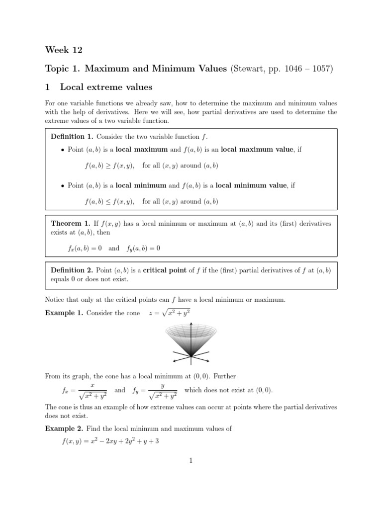 Week 12.1E Maximum and Minimum Values | PDF | Mathematical Physics ...
