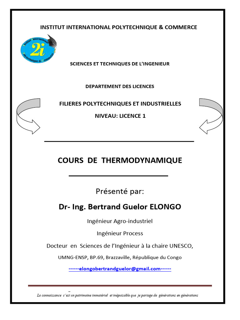 Cours de Thermodynamique 2024-2025 | PDF | Enthalpie | Chaleur