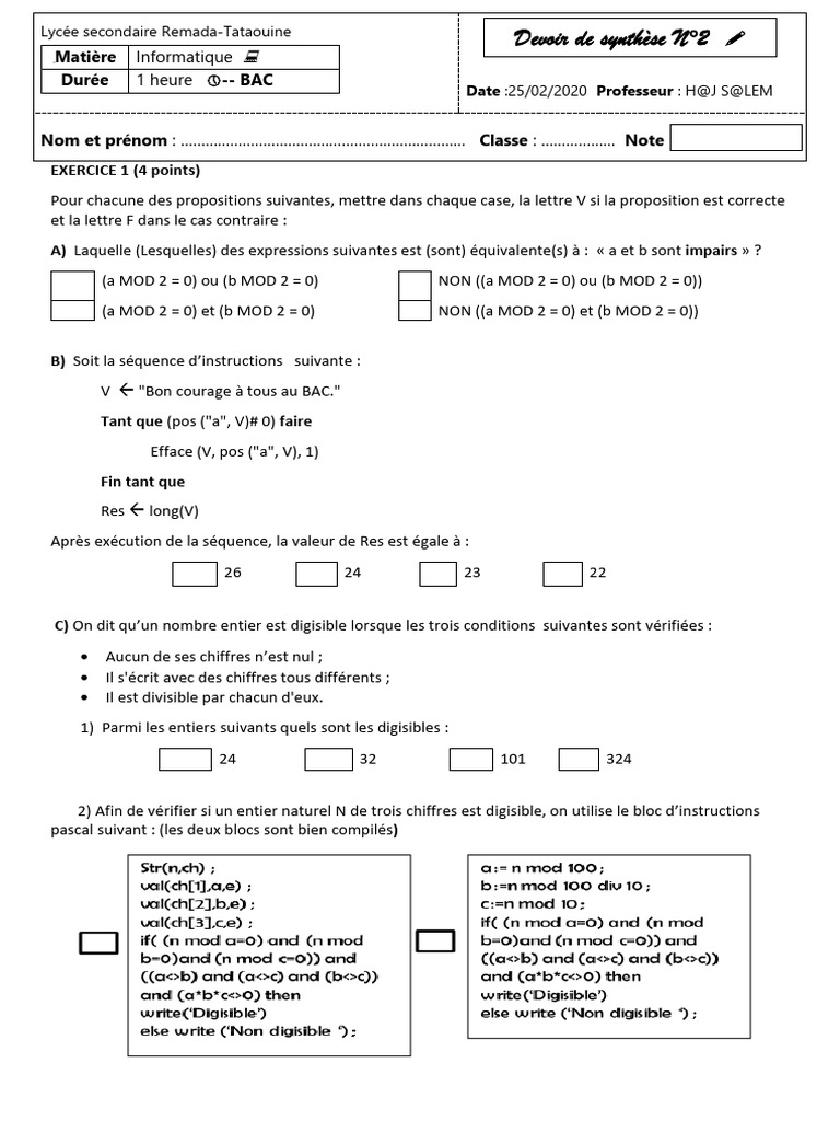 Exercice de Programmation et Logique | PDF | Programmation informatique ...