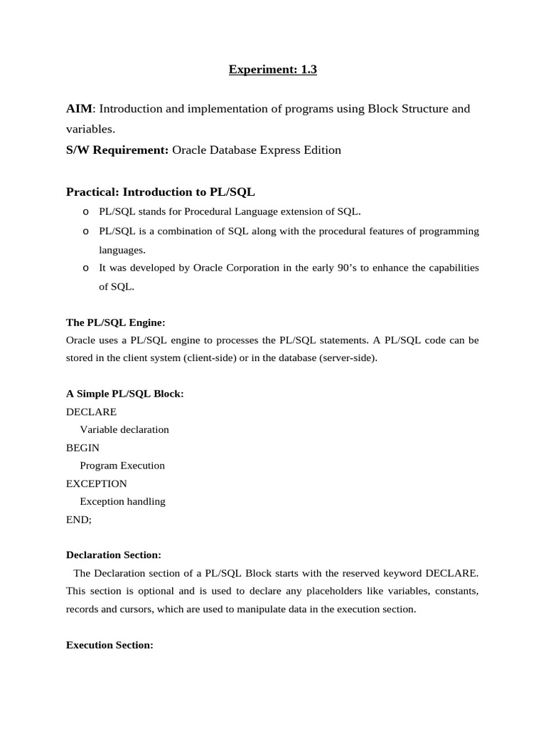 Introduction to PL/SQL Programming | PDF