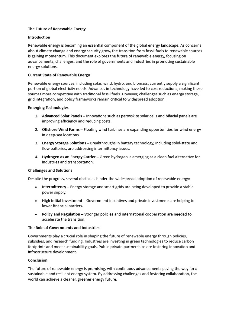 The Future of Renewable Energy | PDF | Renewable Energy | Wind Power