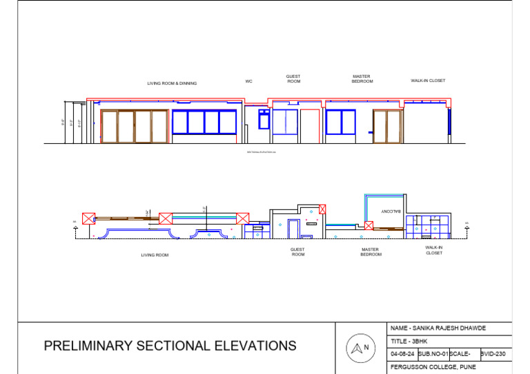 Section Elevations for 3BHK Design | PDF | Room | Interior Design