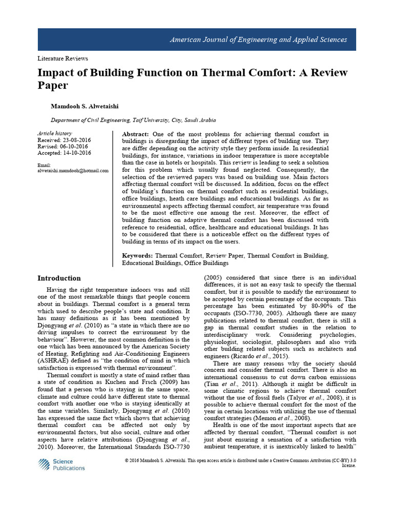 Building Function's Impact on Thermal Comfort | PDF | Humidity | Heat ...