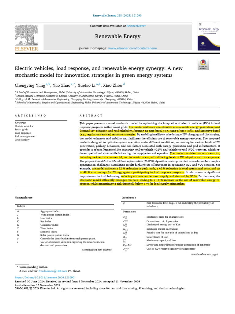 Electric Vehicles, Load Response, and Renewable Energy Synergy | PDF ...