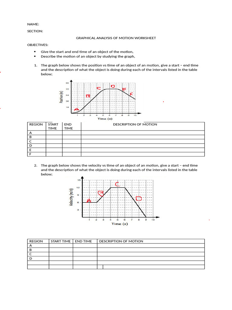 Graphical Motion Analysis Worksheet | PDF