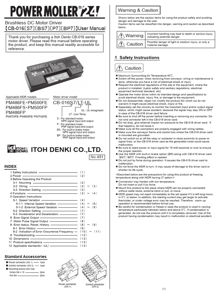CB-016 Motor Driver User Manual | PDF | Power Supply | Electrical Connector