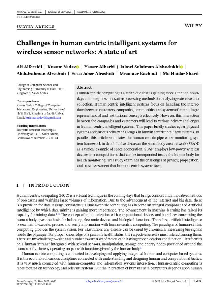 Challenges in human centric intelligent systems for wireless sensor ...