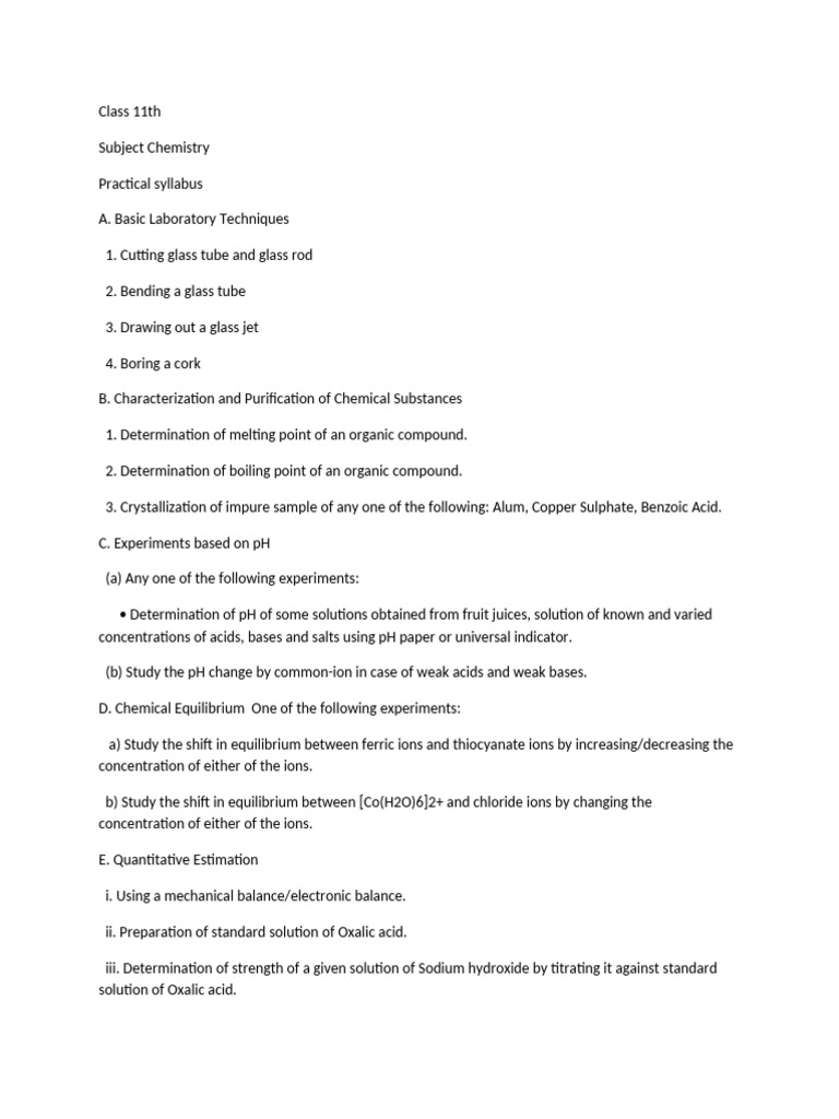 Class 11th Chemistry Practical Pdf