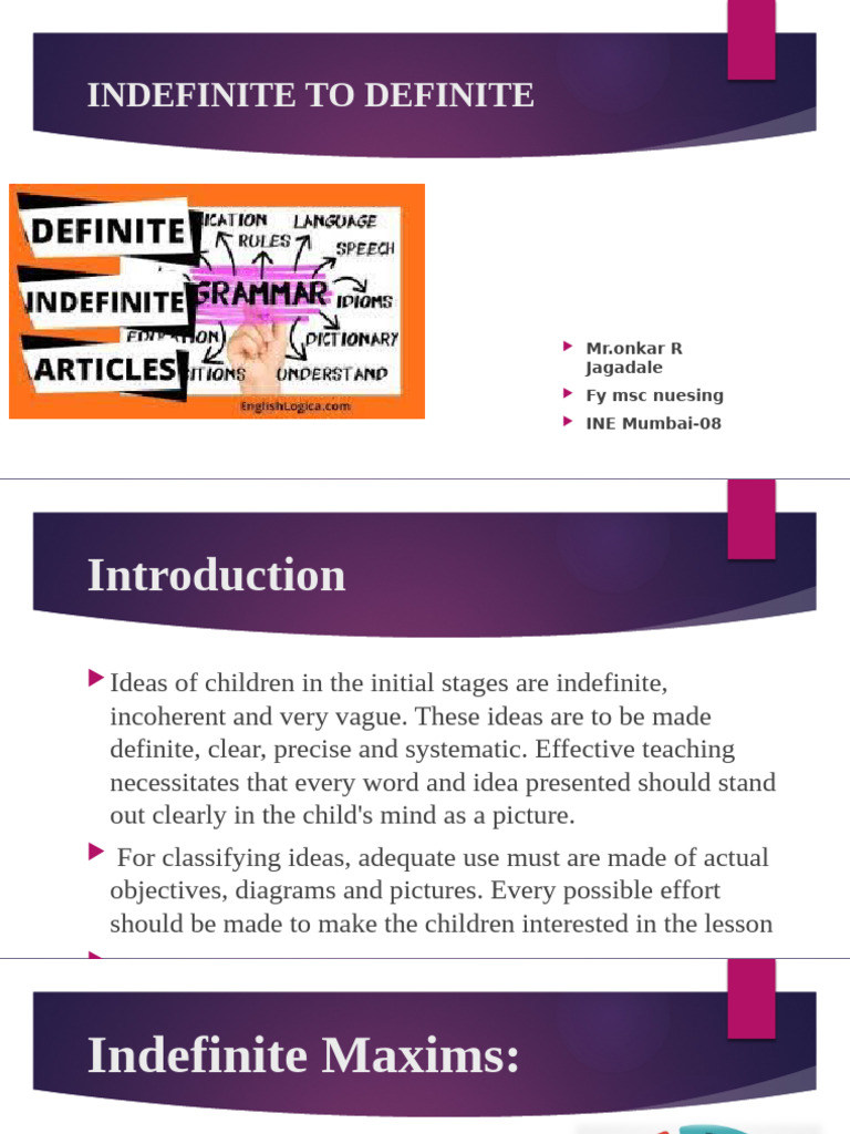 Indefinate To Definate in NSG Education | PDF