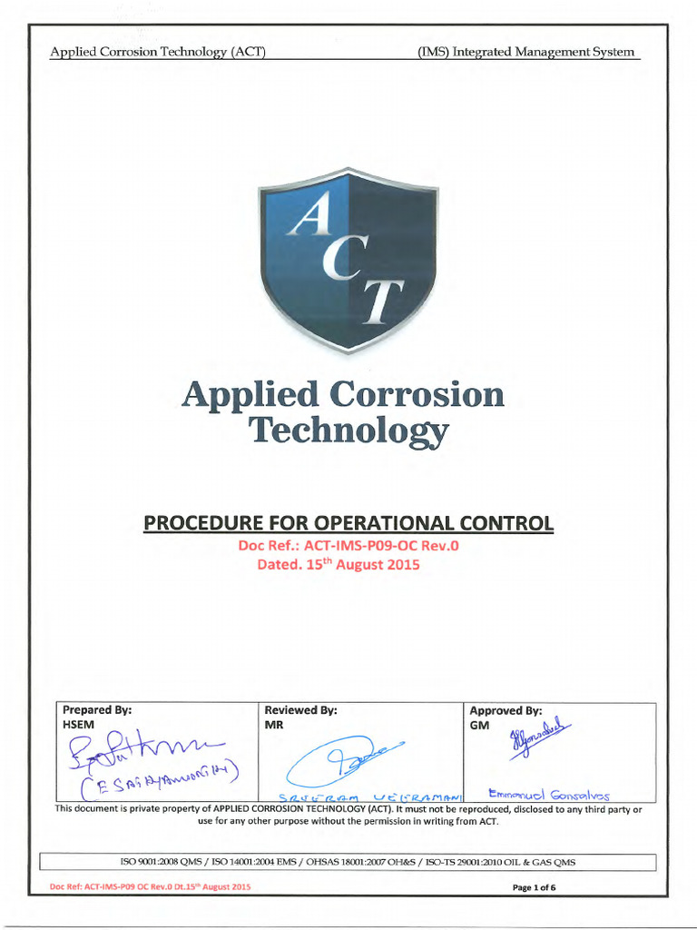 ACT-IMS-P09-OC-Rev 0 Dt. 15th August 2015 Procedure For Operational ...