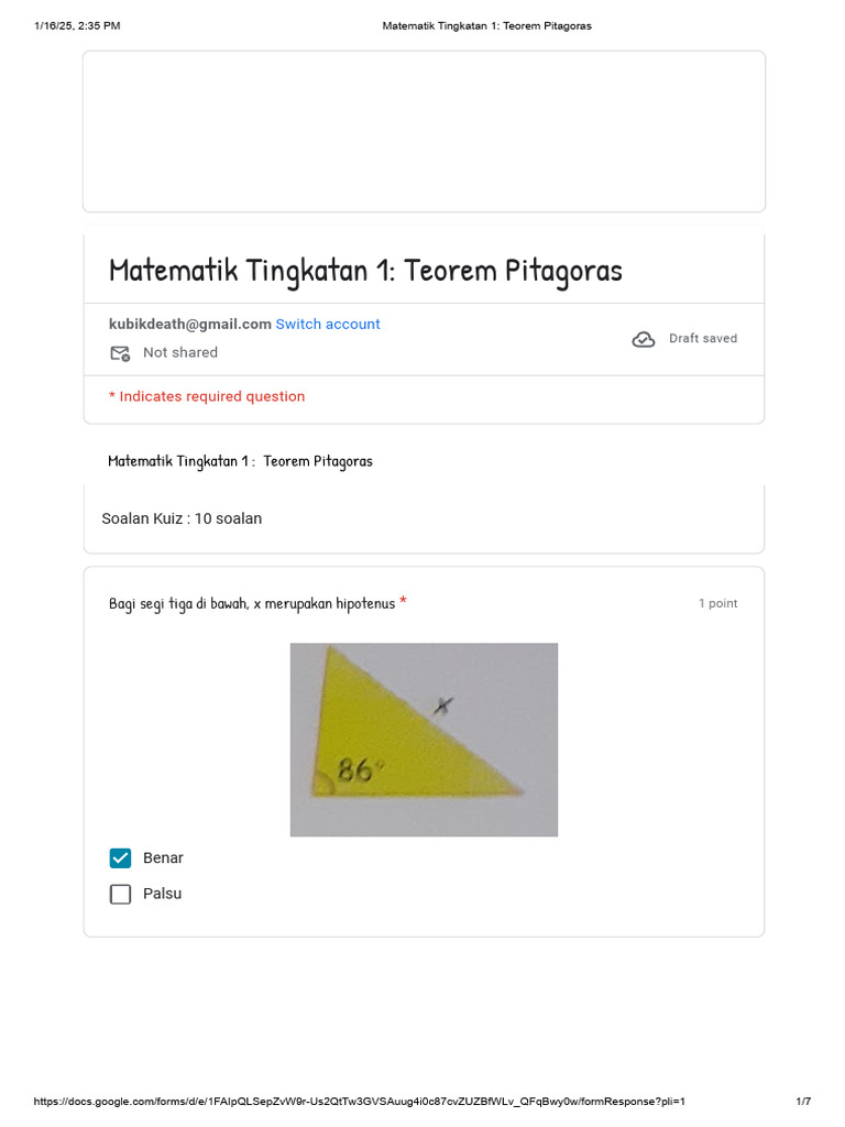 Matematik Tingkatan 1 - Teorem Pitagoras | PDF