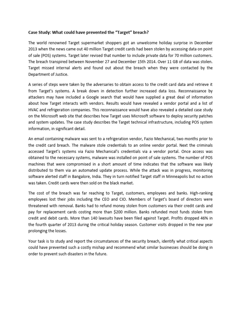 Case Study For Student Presentation (WK 10) What Could Have Prevented