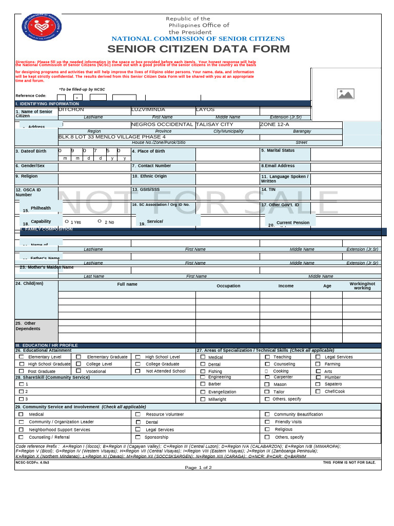 Senior Citizen Data Form Guide | PDF | Chronic Condition | Diseases And ...