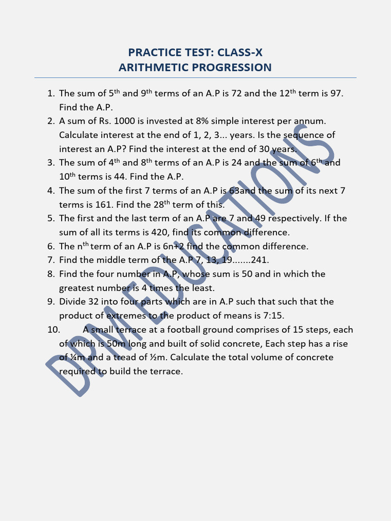 Arithmetic Progression Practice Test | PDF