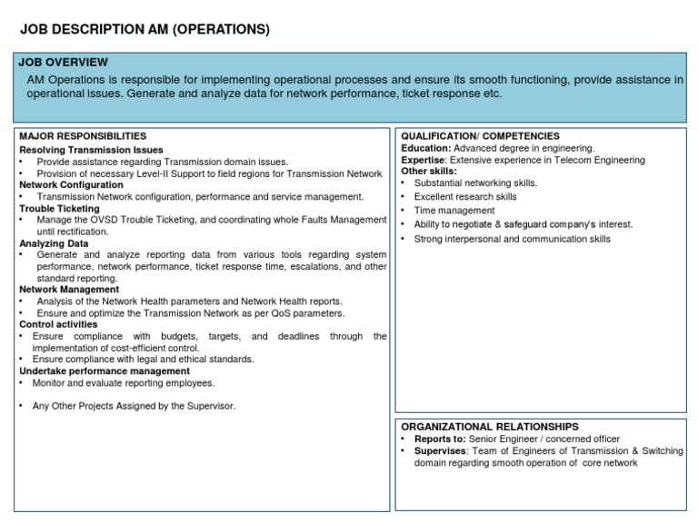 AM Operations Job Description | PDF | Business | Technology & Engineering
