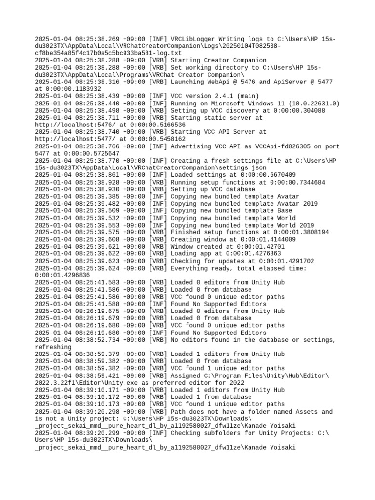 VRChat Creator Companion Log Analysis | PDF | Computer Architecture ...