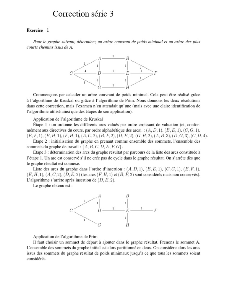 Correction Série 3 Ex 1 Et 2 | PDF | Théorie des graphes ...