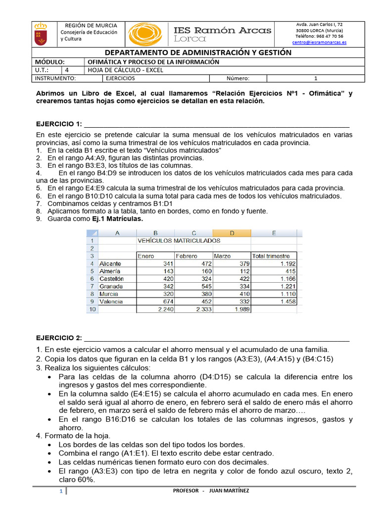 Ejercicios Prácticos de Excel en PDF | PDF | Microsoft Excel | Hoja de ...