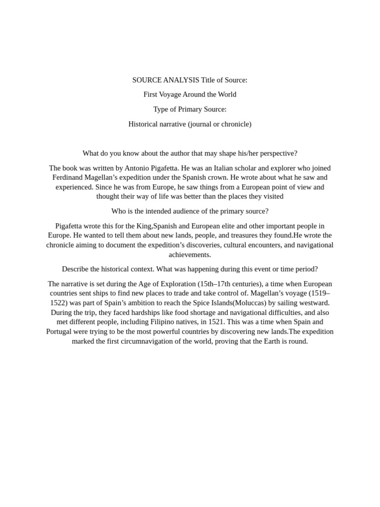Analysis of Pigafetta's Voyage Chronicle | PDF