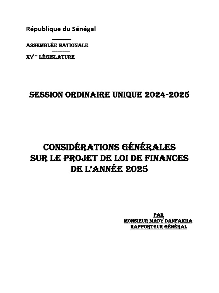 Projet de Loi de Finances 2025 Sénégal | PDF | Dettes | Pétrole