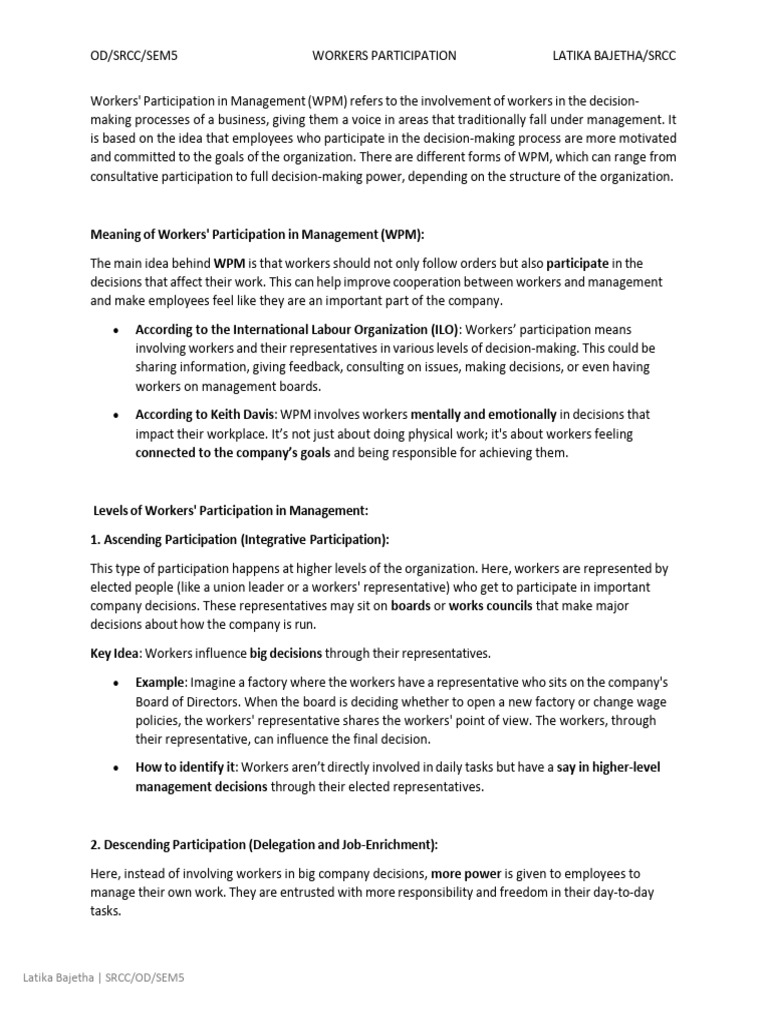 Workers' Participation in Management Explained | PDF | Trade Union ...